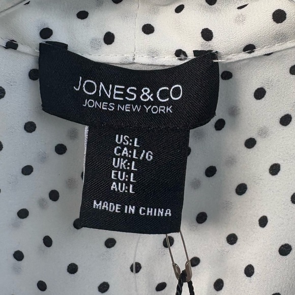 Jones New York Sleeveless Polka Dot Button Front Tie Collar Blouse Size Large - Picture 4 of 6